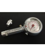 Tyre pressure gauge with straight and 90° sloping connector and drain valve