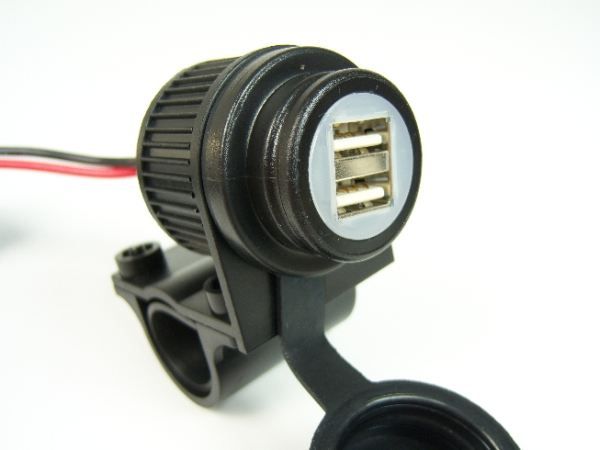 Dual USB socket for 12-24V, 22 mm / 25 mm handlebar | Touratech: Online shop motorbike accessories