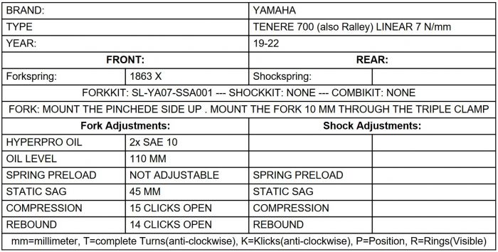 Fork springs LINEAR (7N/mm) for Yamaha 700 Tenere from 2019 Fork springs LINEAR (7N/mm) for Yamaha 700 Tenere from 2019