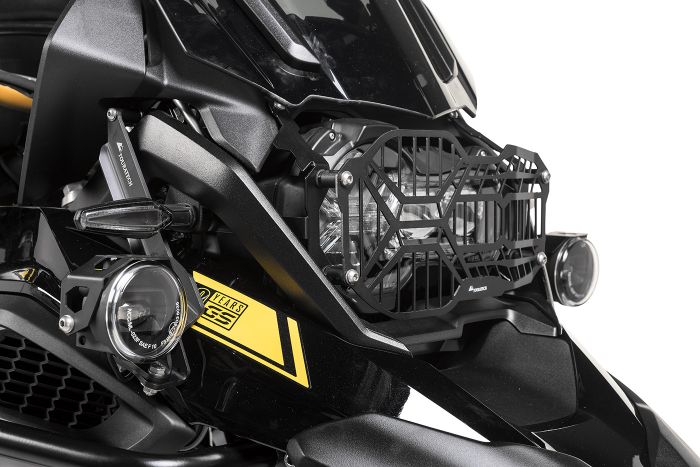 01-037-5095-0 Stainless steel headlight protector black, with quick release fastener for LED headlight, for BMW R1250GS/ R1250GS Adventure *OFFROAD USE ONLY*