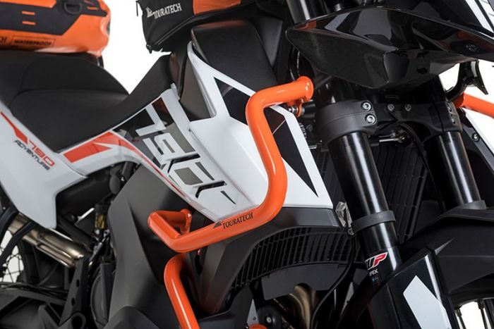 01-372-5162-0 Stainless steel fairing crash bar, orange for KTM 890 Adventure (-2022)/ 890 Adventure R (-2022)/ 790 Adventure/790 Adventure R (-2022)