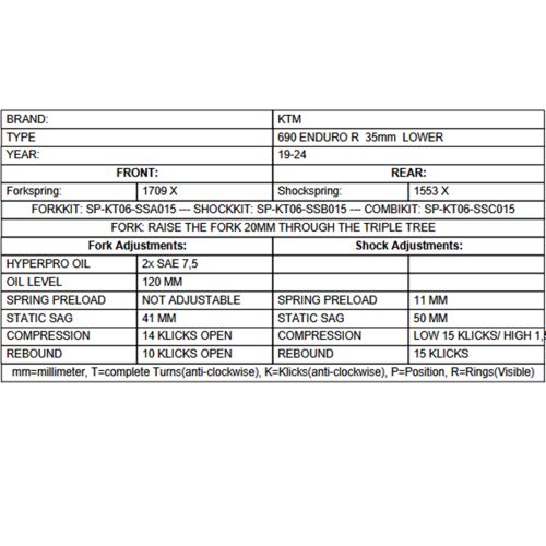 01-370-5844-0 Ajuste de suspensión en -35mm para KTM 690 Enduro R (2019-) *muelles de intercambio*