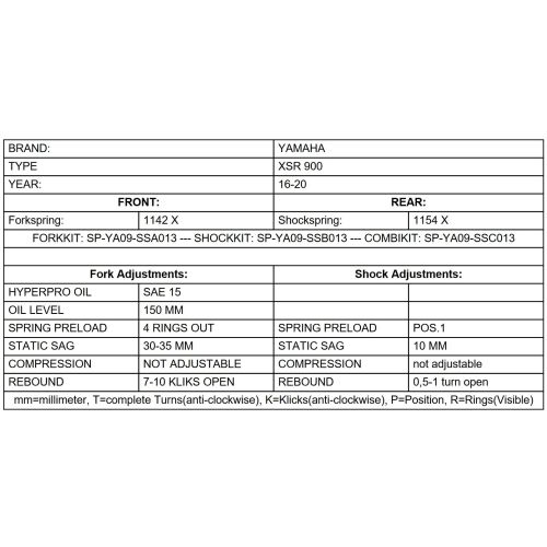 01-058-2648-0 BLACK-T Resortes progresivos de intercambio for Yamaha XSR 900 2016 - 2020