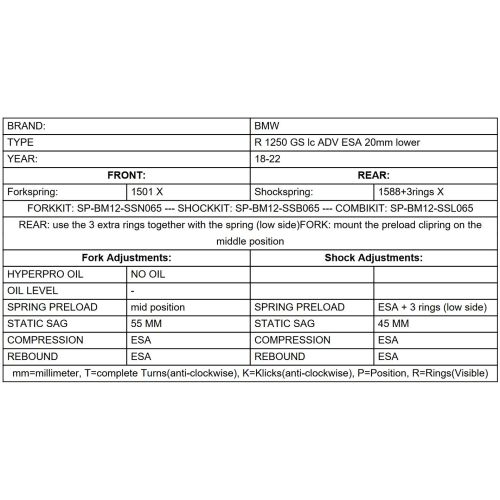 01-037-8000-0 Ressort de rechange Abaissement de -20mm BMW R1250GS Adventure  