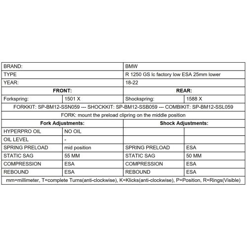 01-037-8006-0 Touratech Suspension rabaissement -25mm pour BMW R1250GS ESA (2018-2024) (seulement avec rabaissement d'usine d'origine)
