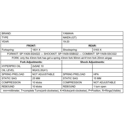 01-058-2606-0 Touratech Suspension Resortes progresivos de intercambio for Yamaha NIKEN (GT) 2019 - 2020