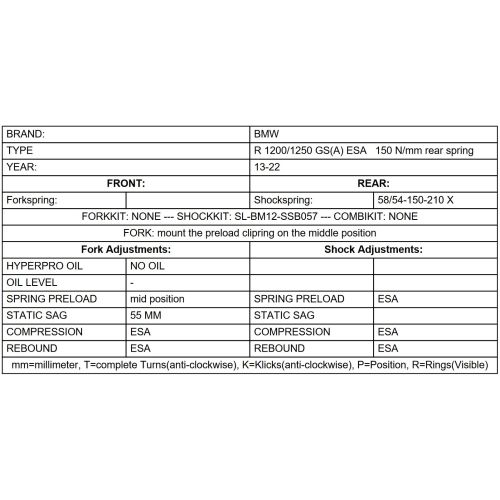 01-045-7432-0 Muelle de recambio LINEAR / Posterior 150N/mm para BMW R1200GS / R1250GS (2013-2024) 