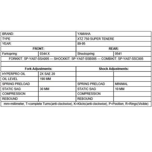 01-058-2689-0 Resortes progresivos de horquilla de intercambio para Yamaha XTZ 750 Super Tenere (1989-1995)