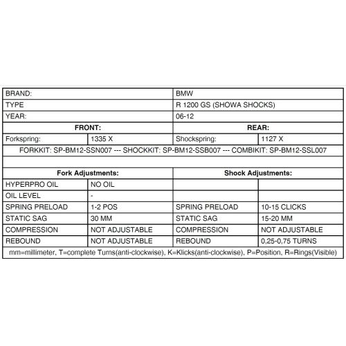 01-040-7440-0 Muelles de intercambio progresivos delantero y trasero para BMW R1200GS 2006-2012 