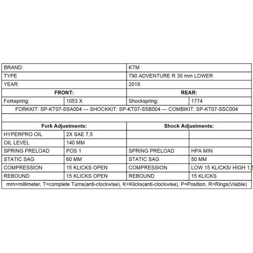 01-372-5886-0 Resortes de horuilla progresivos para KTM 790 Adventure R desde el ano 2019 ajuste de suspension inferior en -30mm
