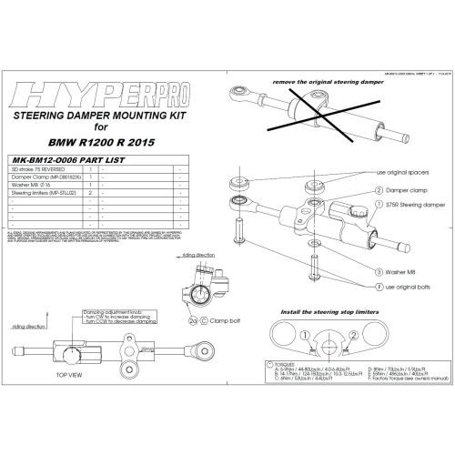 01-058-0088-0 Amortiguadores de direccion de Touratech Suspension *CSC* para BMW R1200R desde 2015 +incl. juego de montaje+