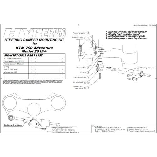 01-372-5888-0 Amortisseur de direction Touratech Suspension *CSC* pour KTM 790 & 890 Adventure a partir de 2019 +kit de montage inclus+