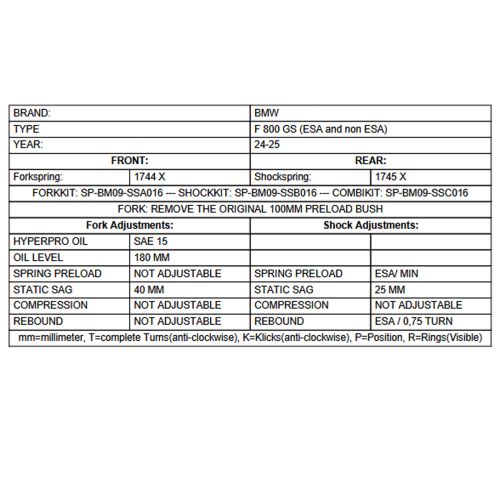 01-082-5896-0 Ressorts de rechange progressifs avant et arrière pour BMW F800GS (2024-)