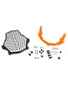 01-371-5096-0 Stainless steel black/orange headlight protector, for KTM 1050/ 1090/ 1190 Adventure R/ 1290 S Adv *OFFROAD USE ONLY*
