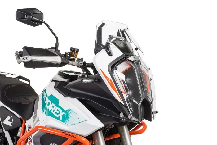 Makrolon headlight protector with quick release fasteners for KTM 1290 Super Adventure S R 2021 OFFROAD USE ONLY Touratech Online shop for motorbike accessories
